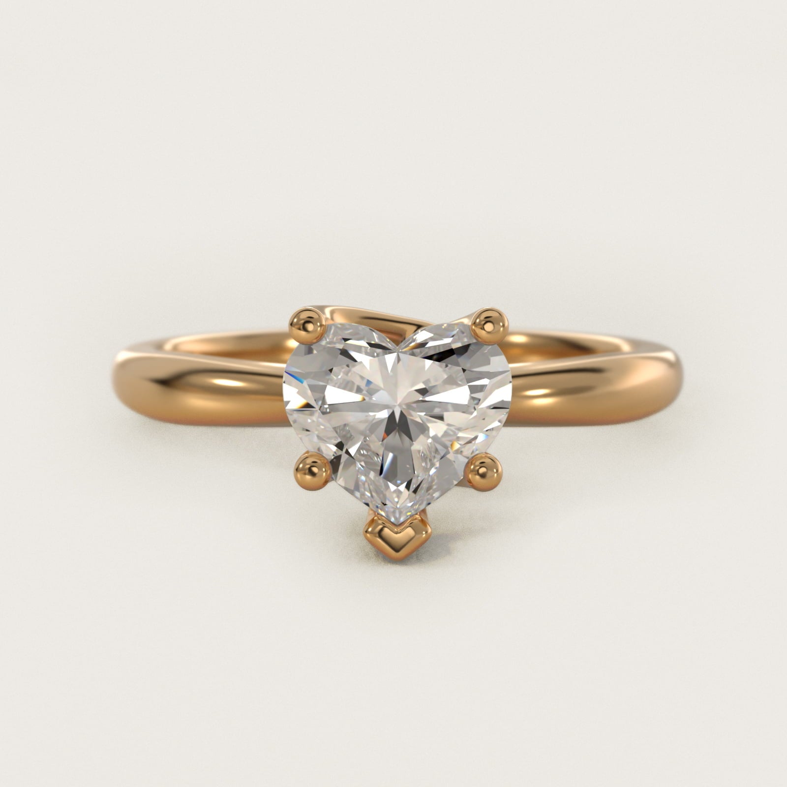 Tapered Ribbon Solitaire Engagement Ring in 14k Yellow Gold - Heart Center