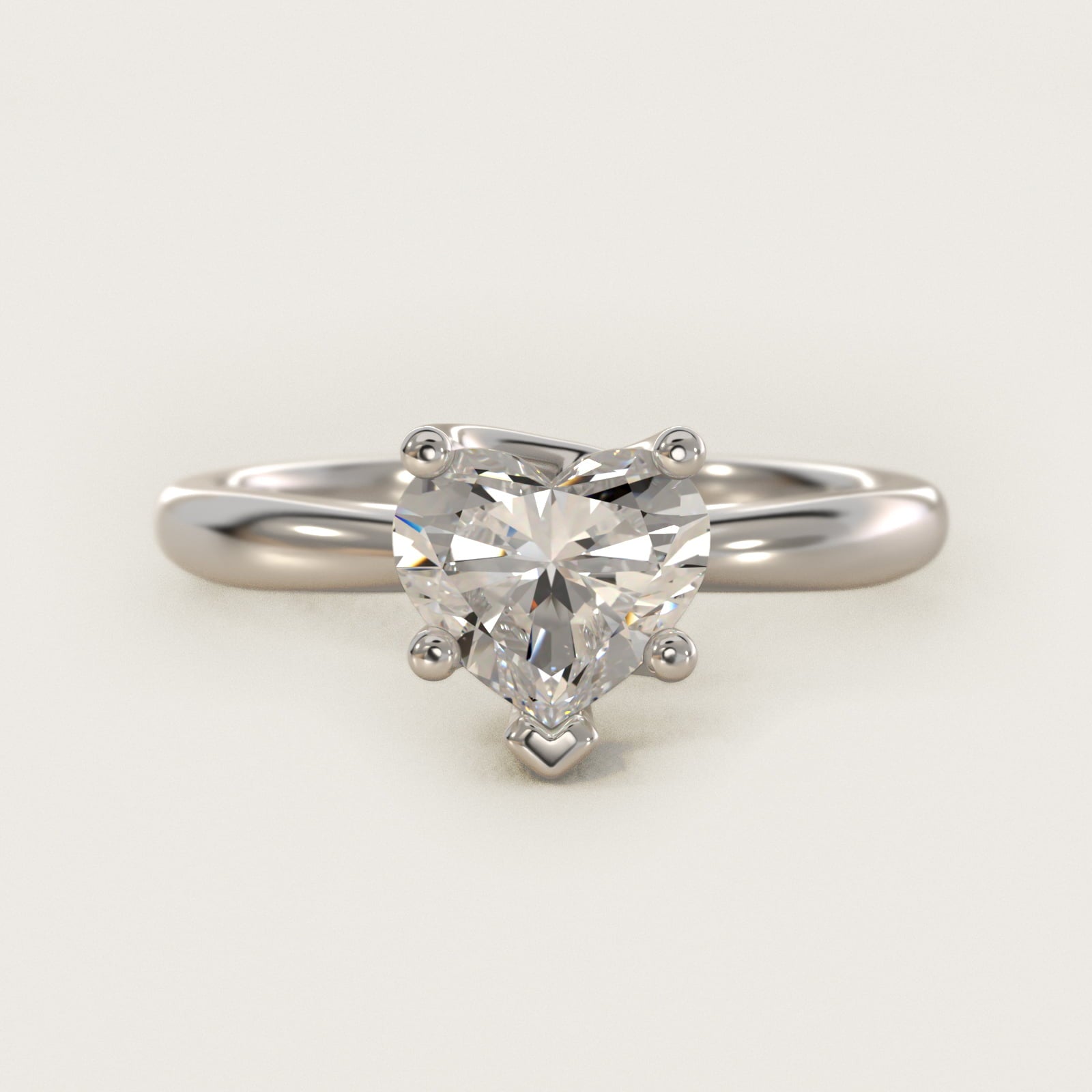 Tapered Ribbon Solitaire Engagement Ring in Platinum - Heart Center