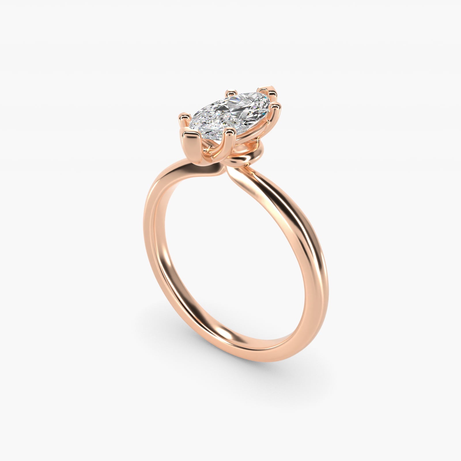 Tapered Ribbon Solitaire Engagement Ring in 14k Rose Gold - Marquise Center
