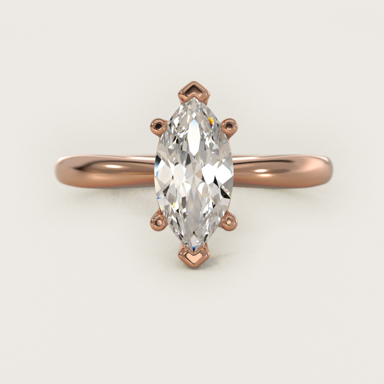 Tapered Ribbon Solitaire Engagement Ring in 18k Rose Gold - Marquise Center
