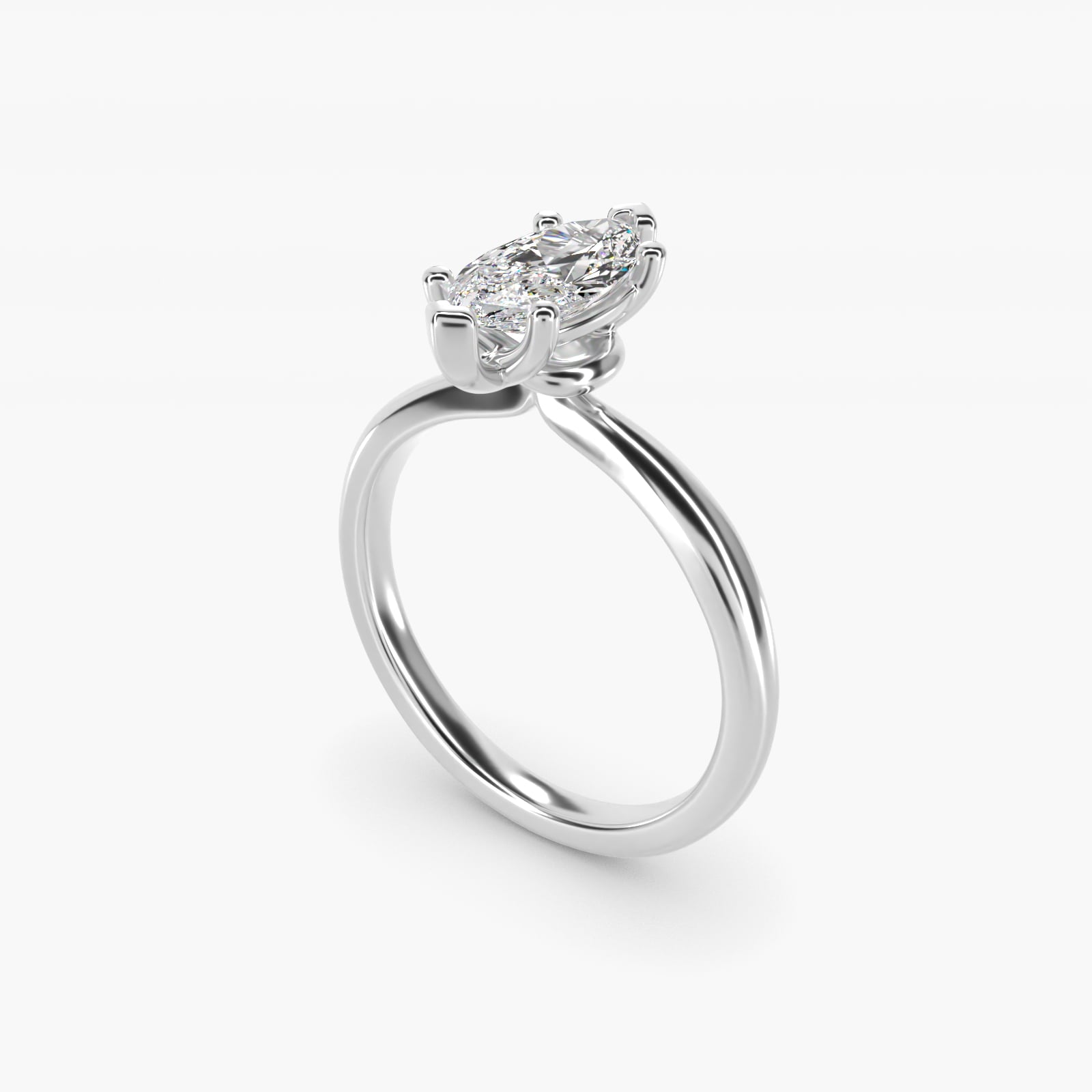 Tapered Ribbon Solitaire Engagement Ring in 14k White Gold - Marquise Center