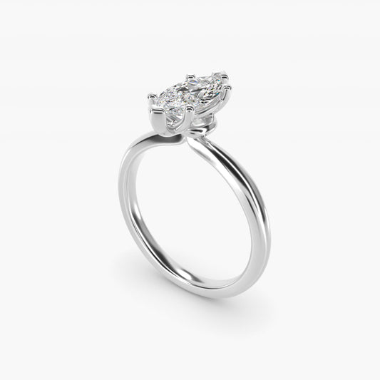 Tapered Ribbon Solitaire Engagement Ring in 14k White Gold - Marquise Center