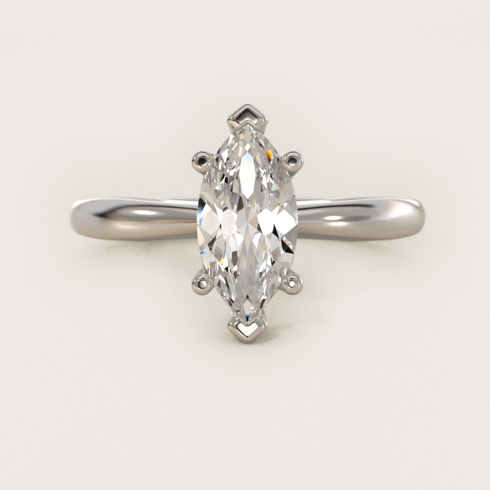 Tapered Ribbon Solitaire Engagement Ring in 14k White Gold - Marquise Center