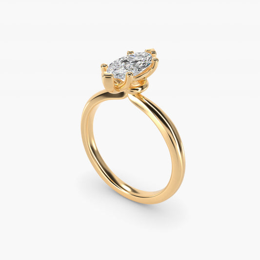 Tapered Ribbon Solitaire Engagement Ring in 14k Yellow Gold - Marquise Center