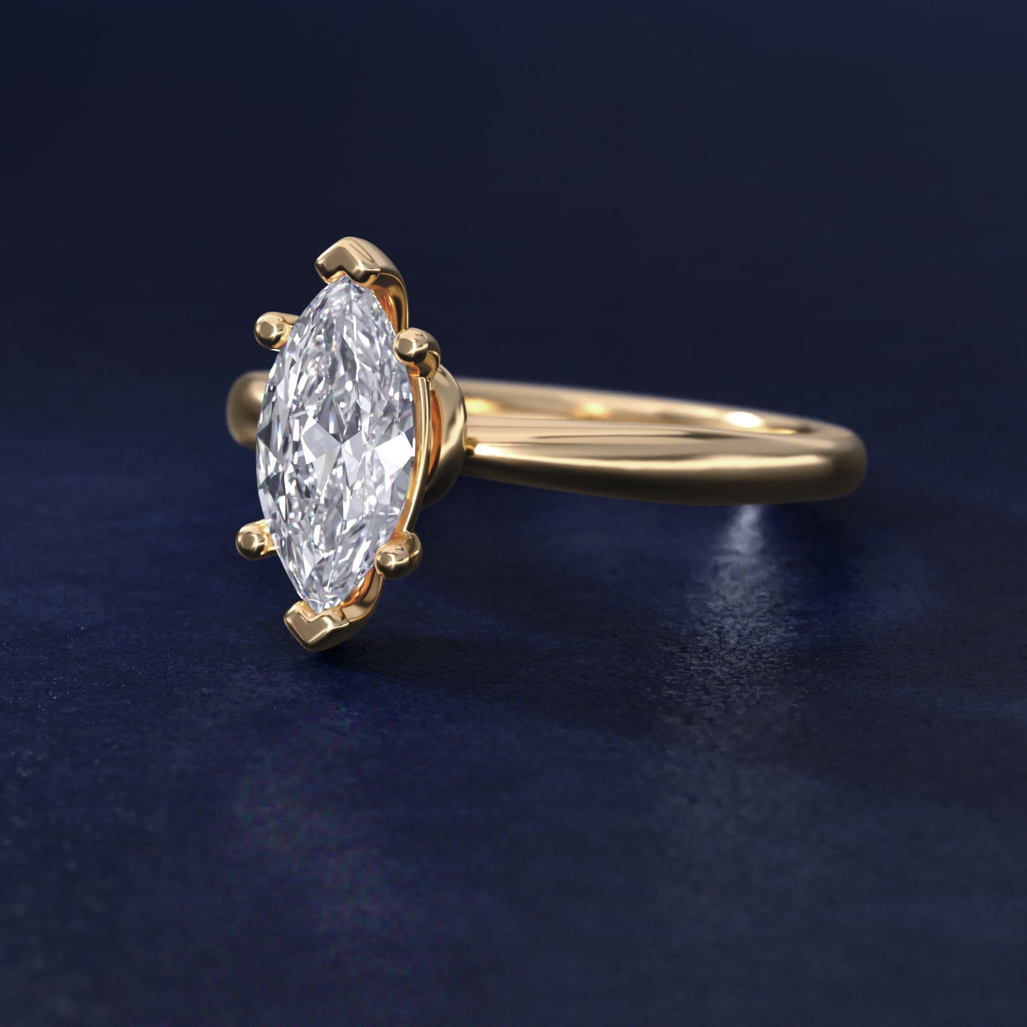Tapered Ribbon Solitaire Engagement Ring in 14k Yellow Gold - Marquise Center