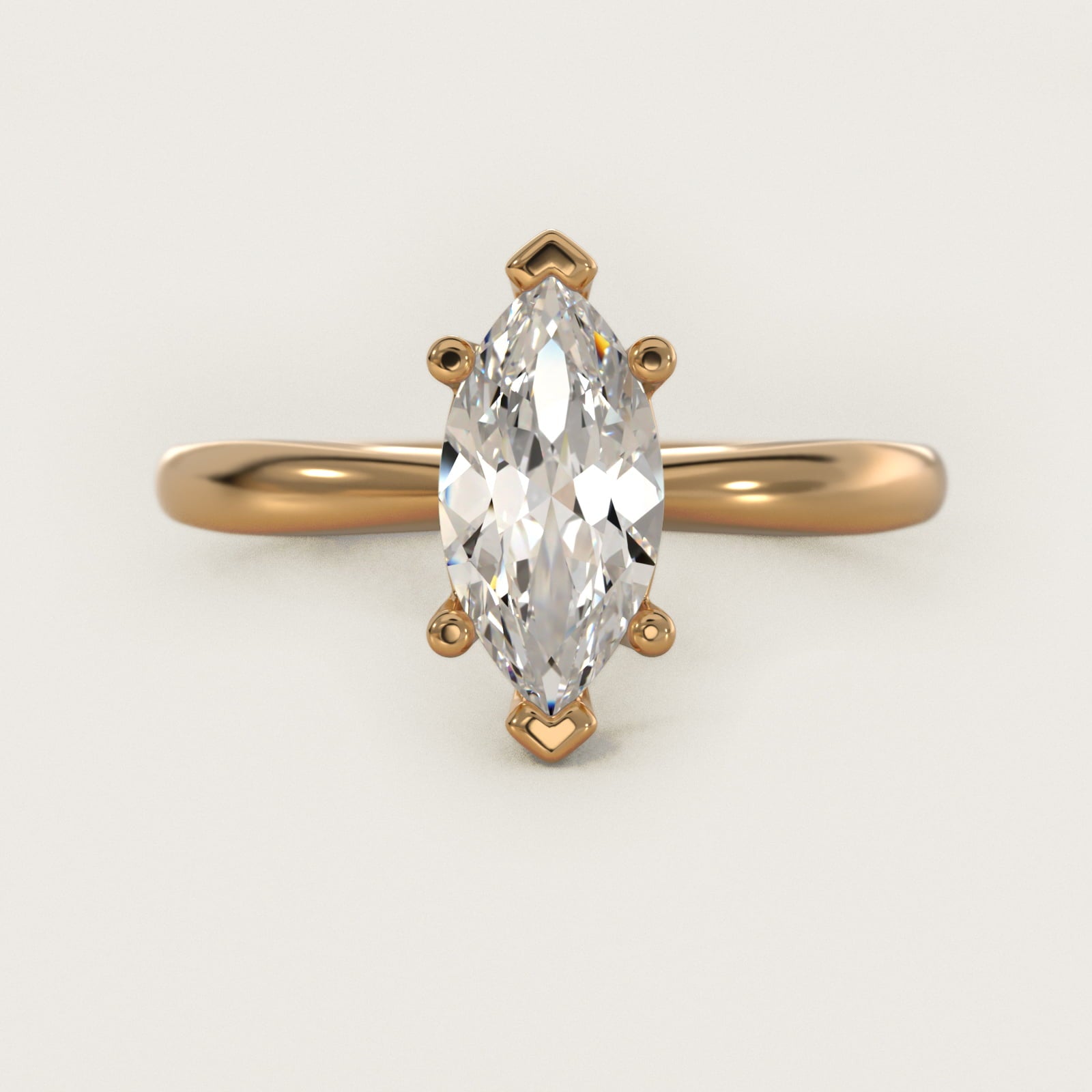 Tapered Ribbon Solitaire Engagement Ring in 14k Yellow Gold - Marquise Center