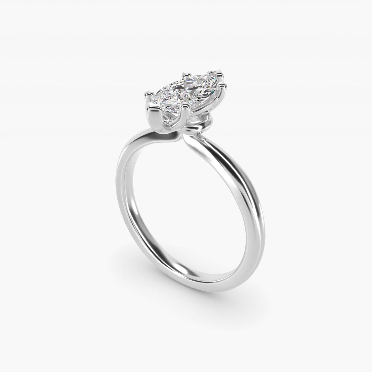 Tapered Ribbon Solitaire Engagement Ring in Platinum - Marquise Center