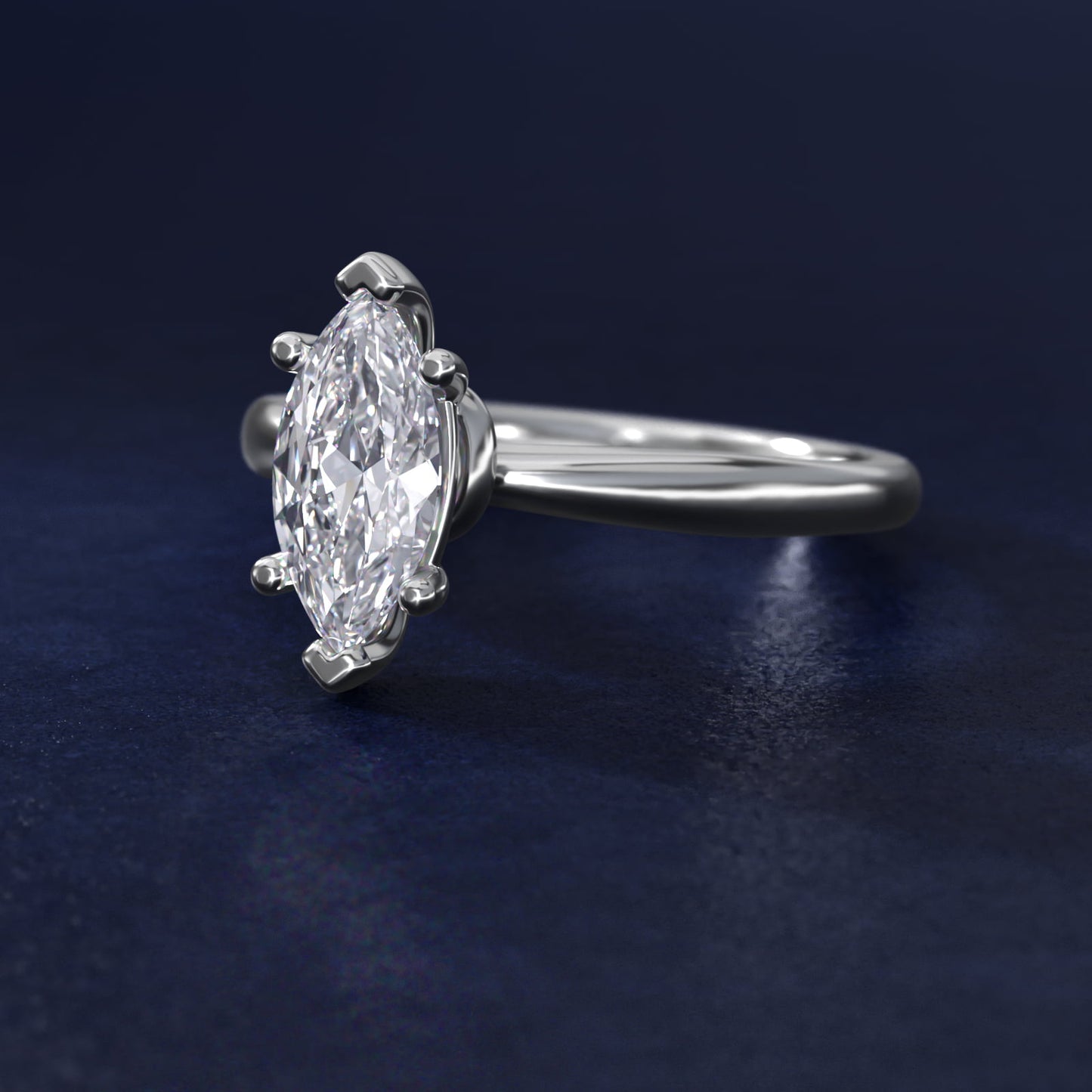 Tapered Ribbon Solitaire Engagement Ring in Platinum - Marquise Center