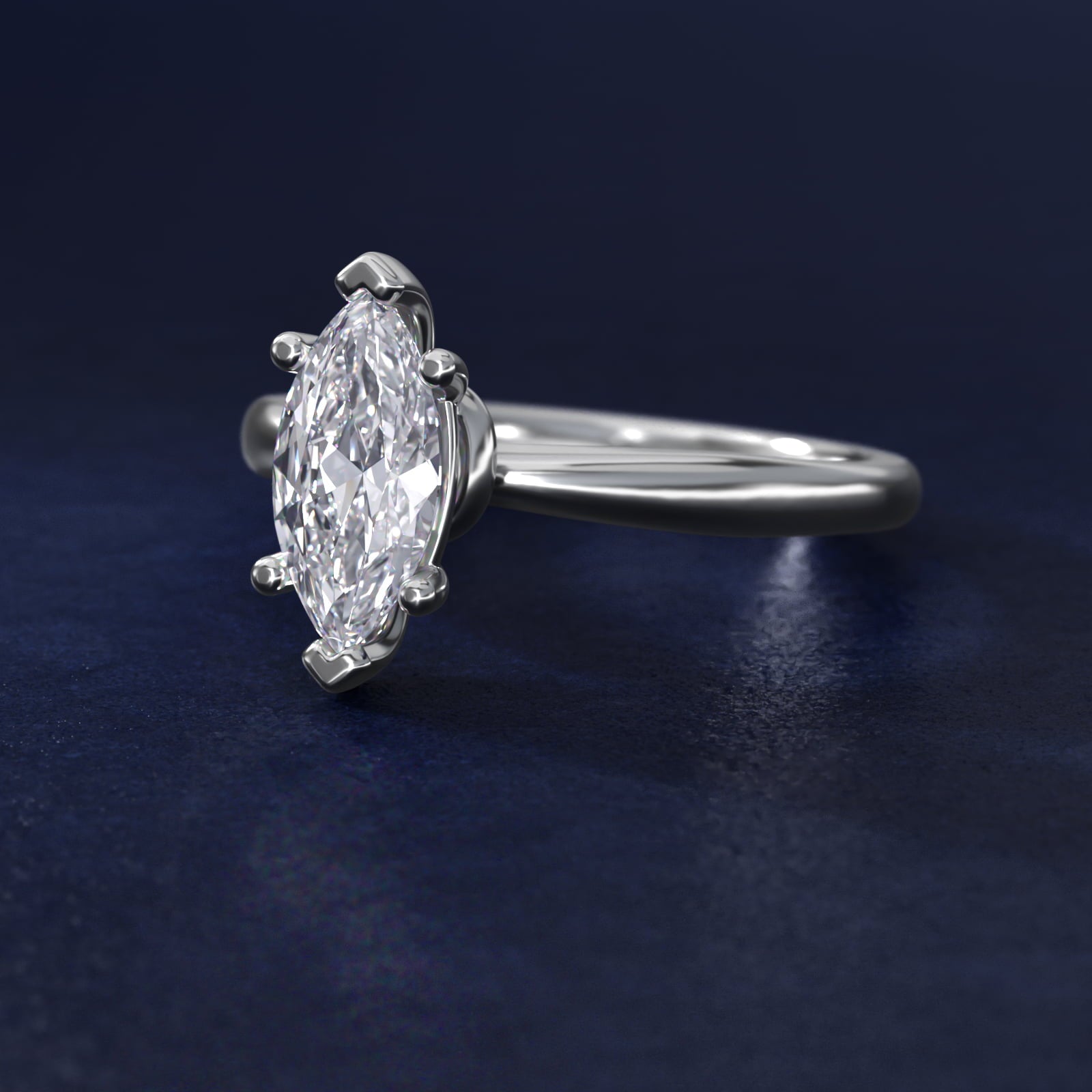 Tapered Ribbon Solitaire Engagement Ring in Platinum - Marquise Center