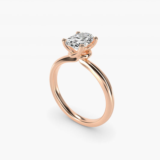 Tapered Ribbon Solitaire Engagement Ring in 14k Rose Gold - Oval Center
