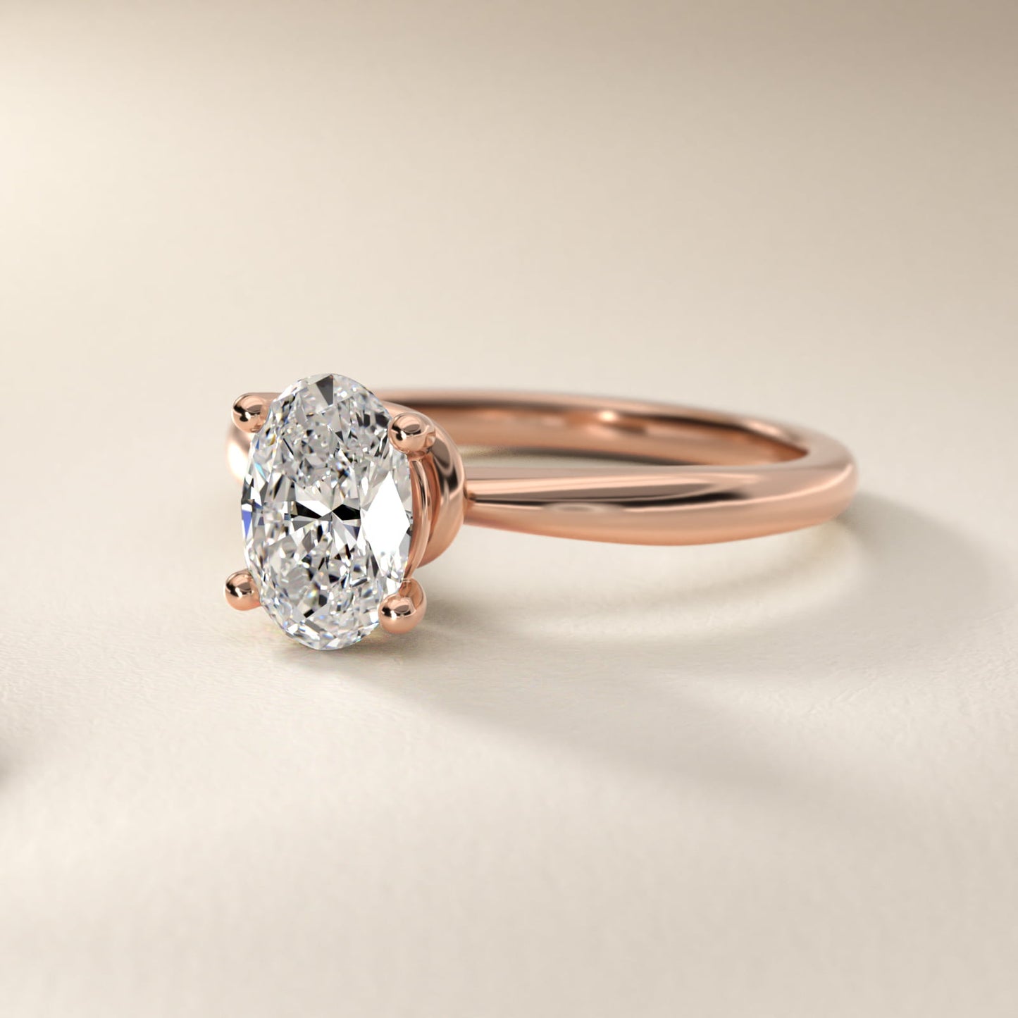 Tapered Ribbon Solitaire Engagement Ring in 14k Rose Gold - Oval Center