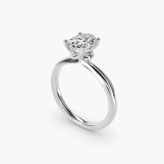 Tapered Ribbon Solitaire Engagement Ring in 18k White Gold - Oval Center