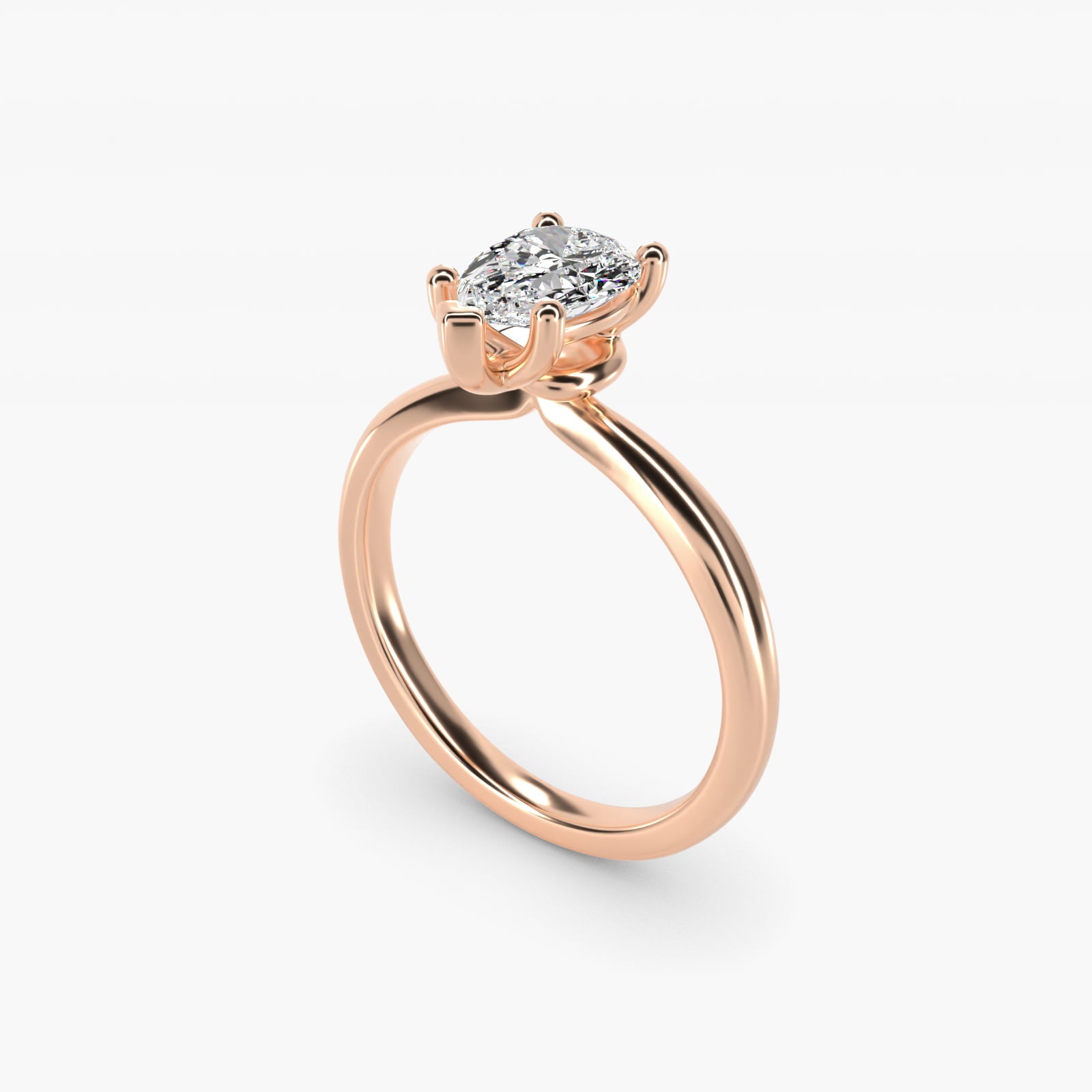 Tapered Ribbon Solitaire Engagement Ring in 14k Rose Gold - Pear Center