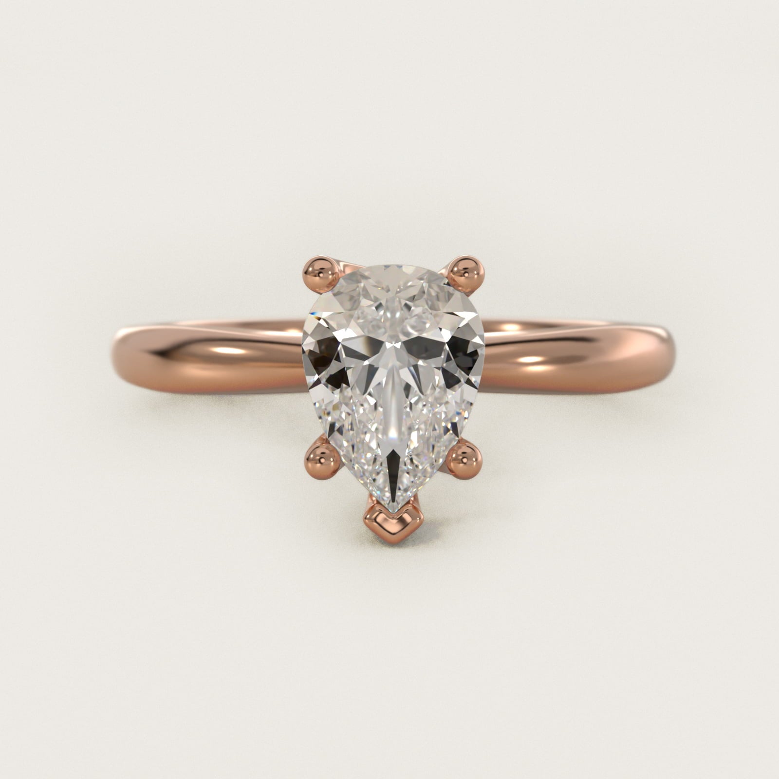 Tapered Ribbon Solitaire Engagement Ring in 18k Rose Gold - Pear Center