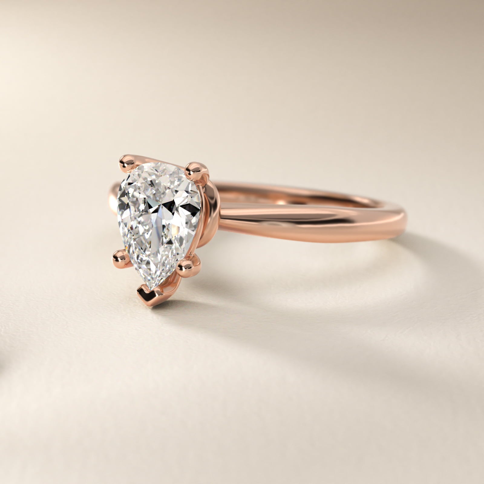 Tapered Ribbon Solitaire Engagement Ring in 18k Rose Gold - Pear Center
