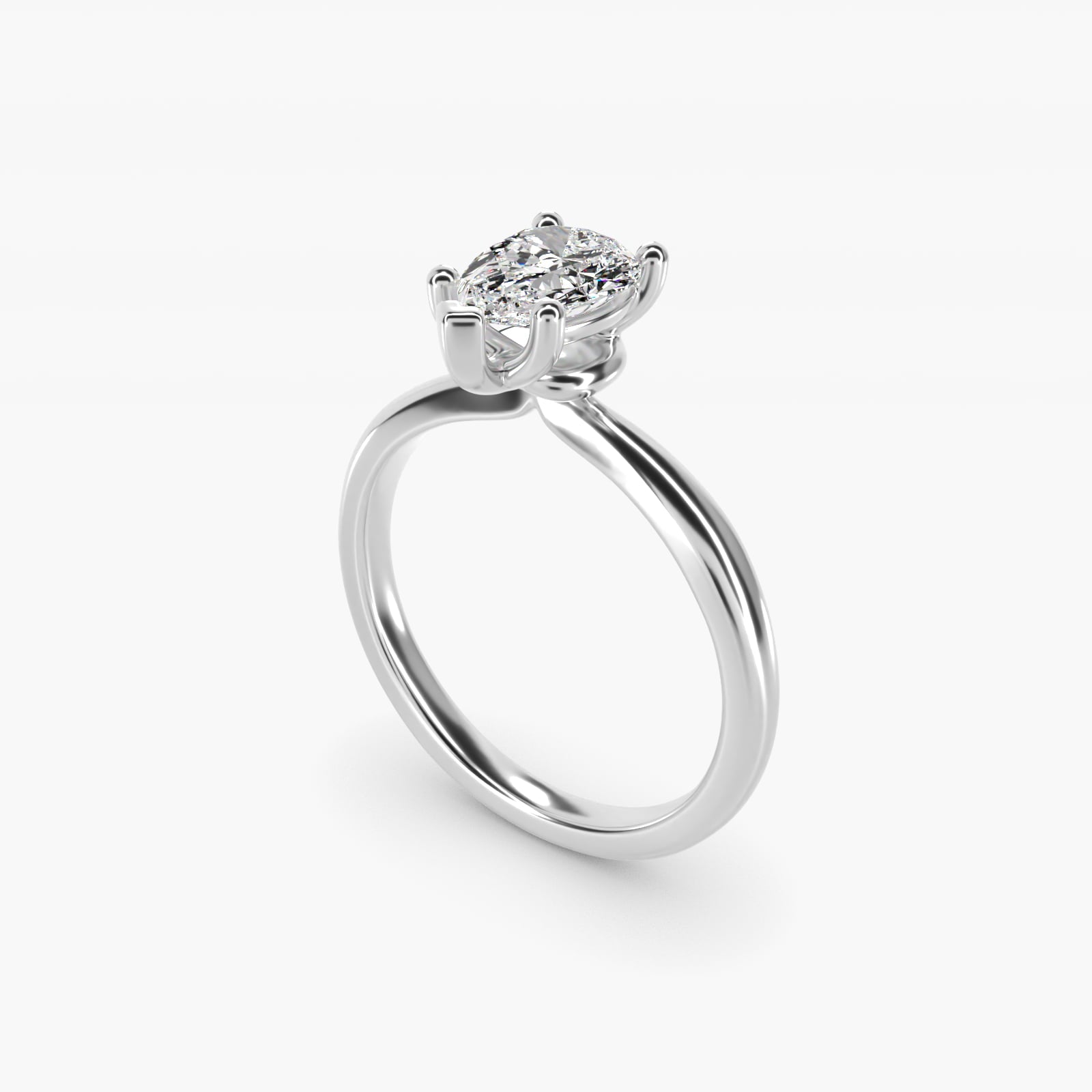 Tapered Ribbon Solitaire Engagement Ring in 14k White Gold - Pear Center