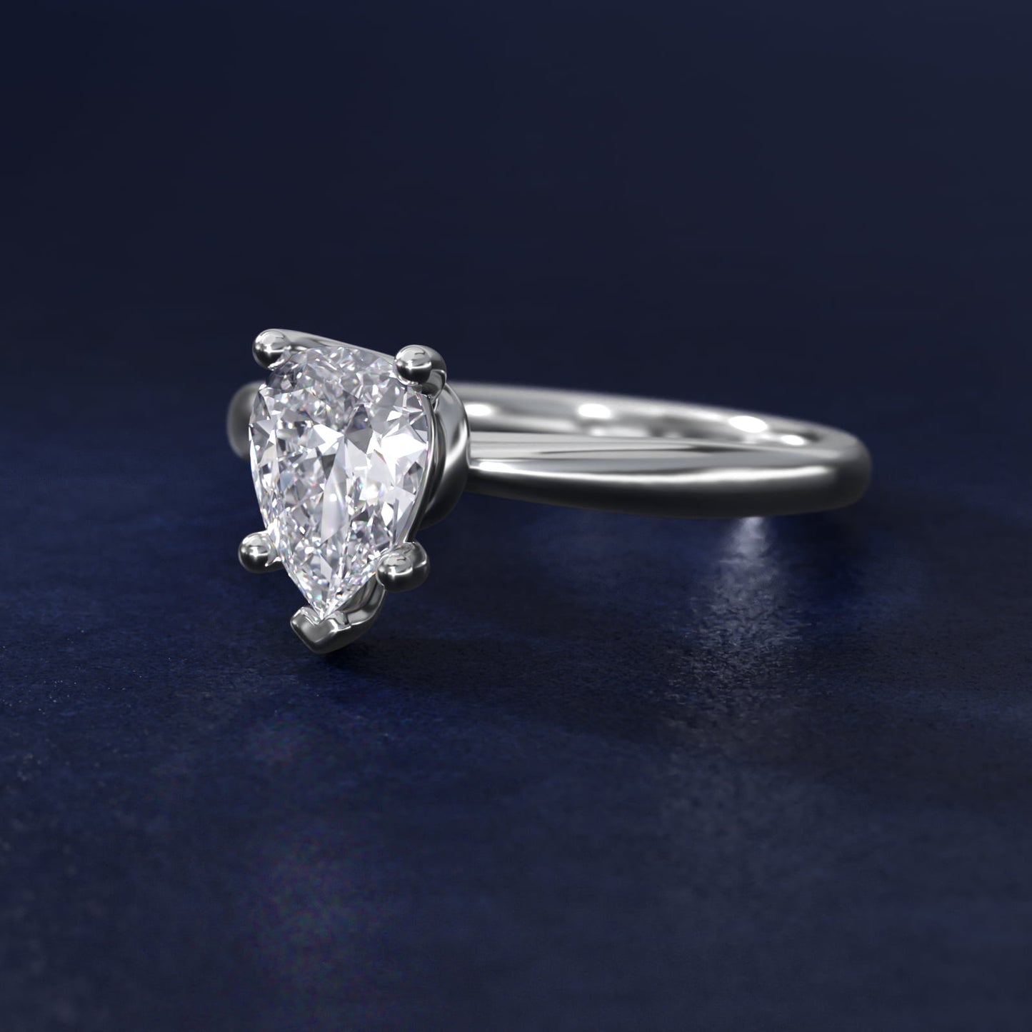 Tapered Ribbon Solitaire Engagement Ring in 14k White Gold - Pear Center