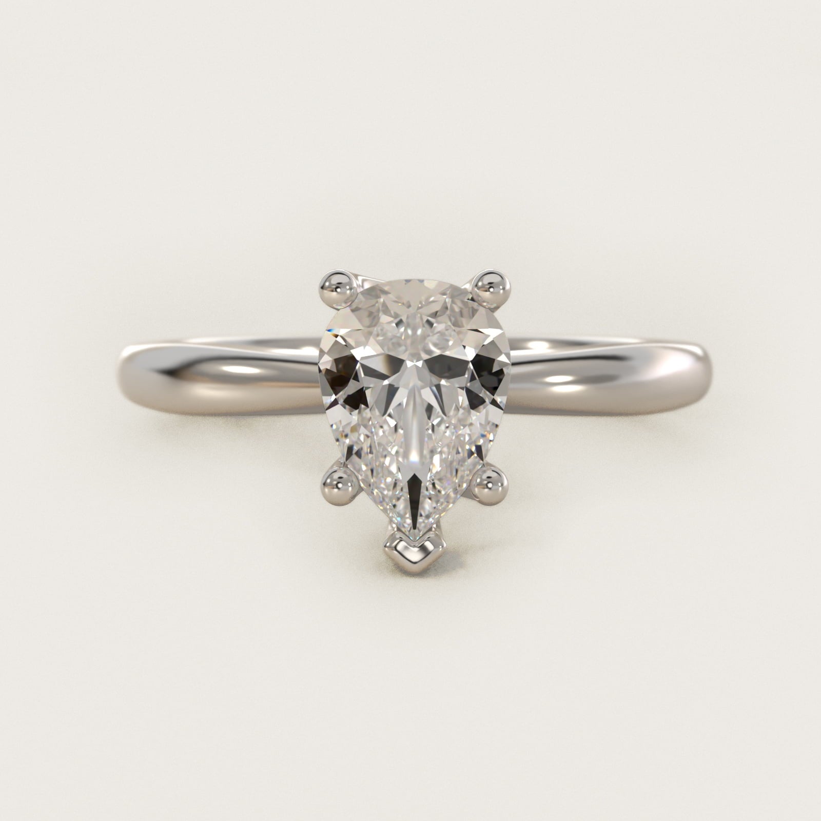 Tapered Ribbon Solitaire Engagement Ring in 14k White Gold - Pear Center