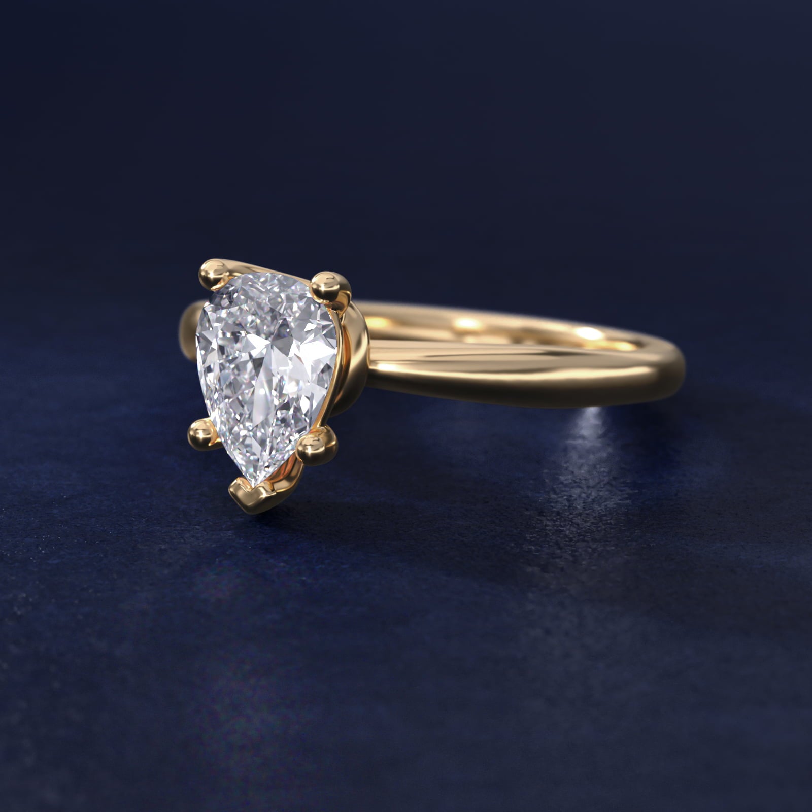 Tapered Ribbon Solitaire Engagement Ring in 14k Yellow Gold - Pear Center