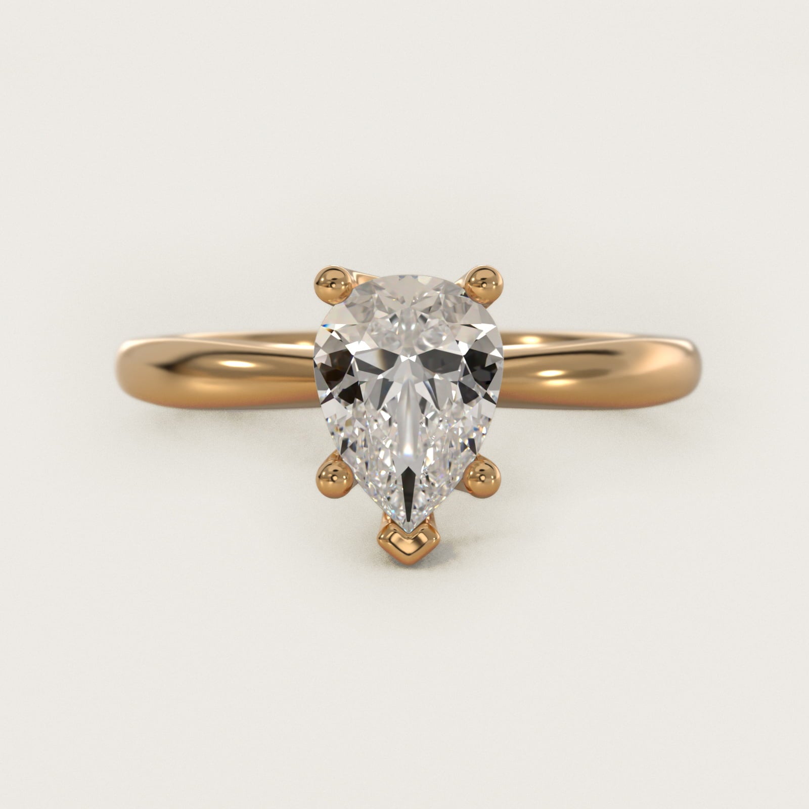 Tapered Ribbon Solitaire Engagement Ring in 14k Yellow Gold - Pear Center