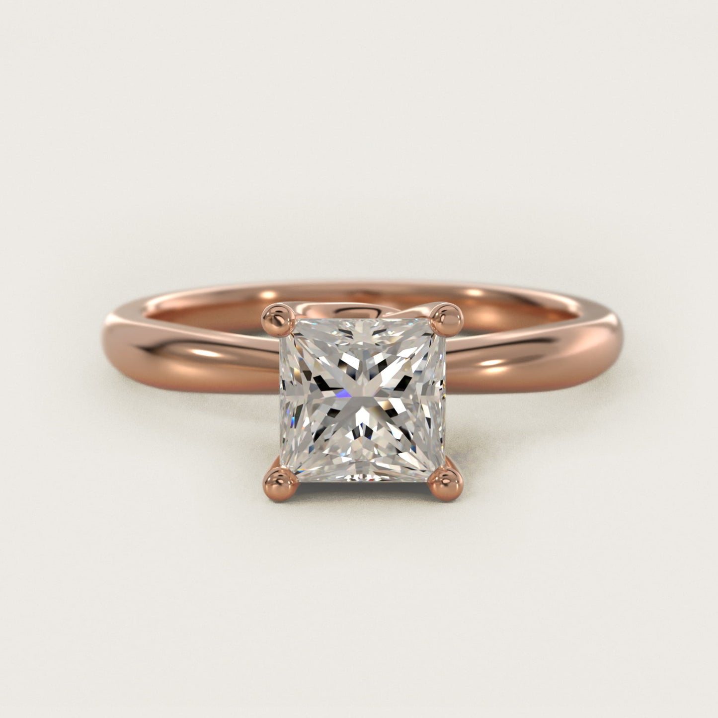 Tapered Ribbon Solitaire Engagement Ring in 14k Rose Gold - Princess Center