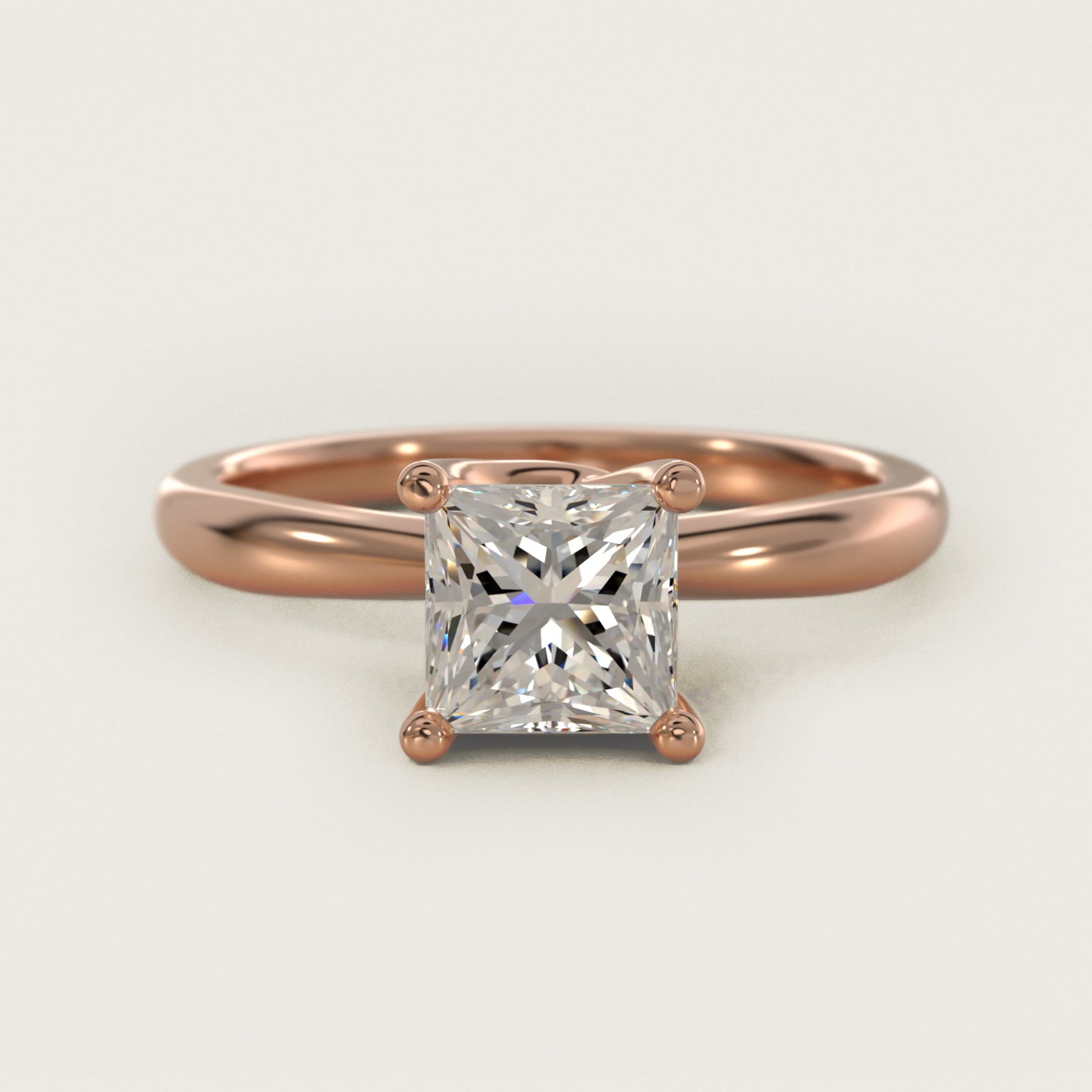Tapered Ribbon Solitaire Engagement Ring in 14k Rose Gold - Princess Center