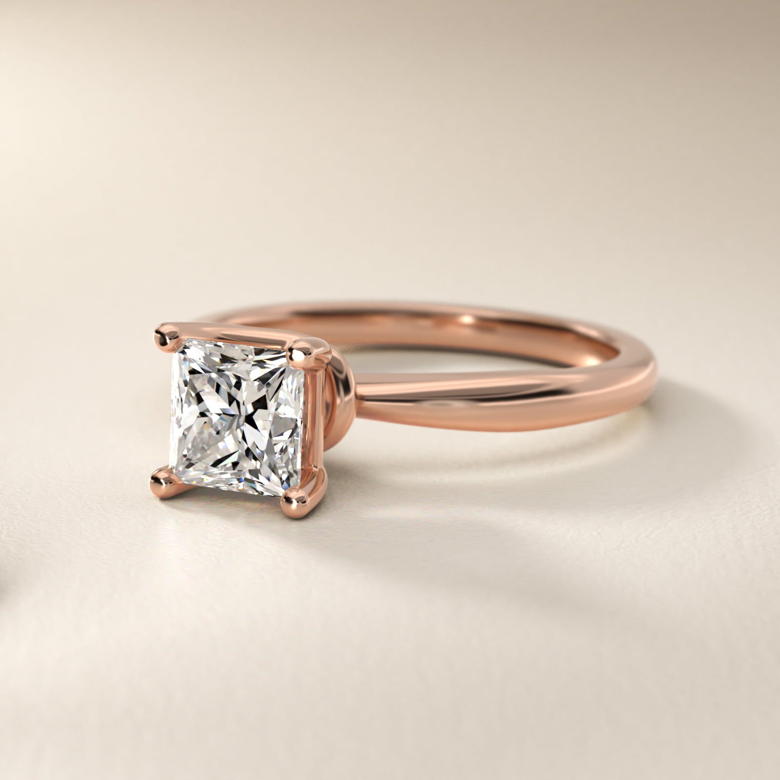 Tapered Ribbon Solitaire Engagement Ring in 14k Rose Gold - Princess Center