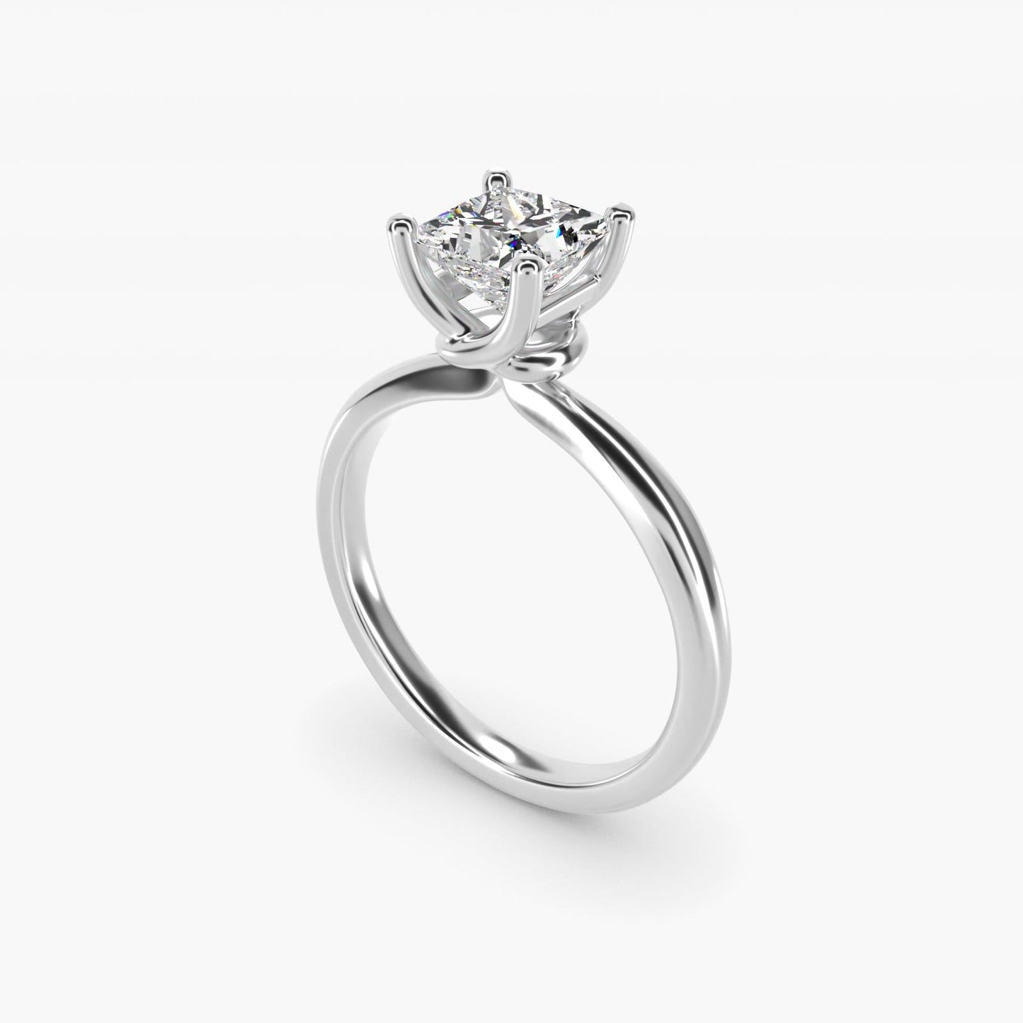 Tapered Ribbon Solitaire Engagement Ring in 14k White Gold - Princess Center