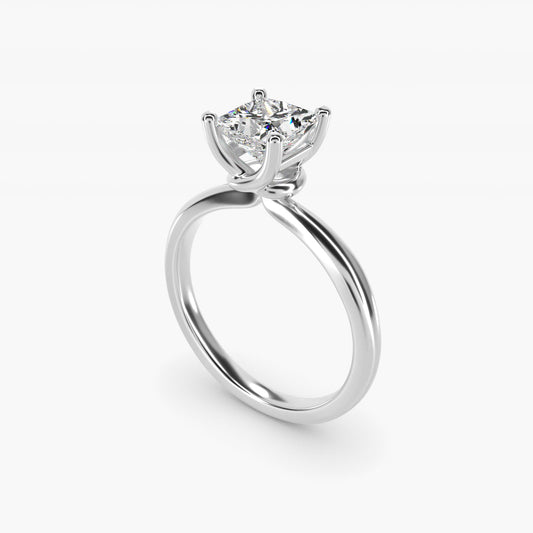 Tapered Ribbon Solitaire Engagement Ring in 14k White Gold - Princess Center