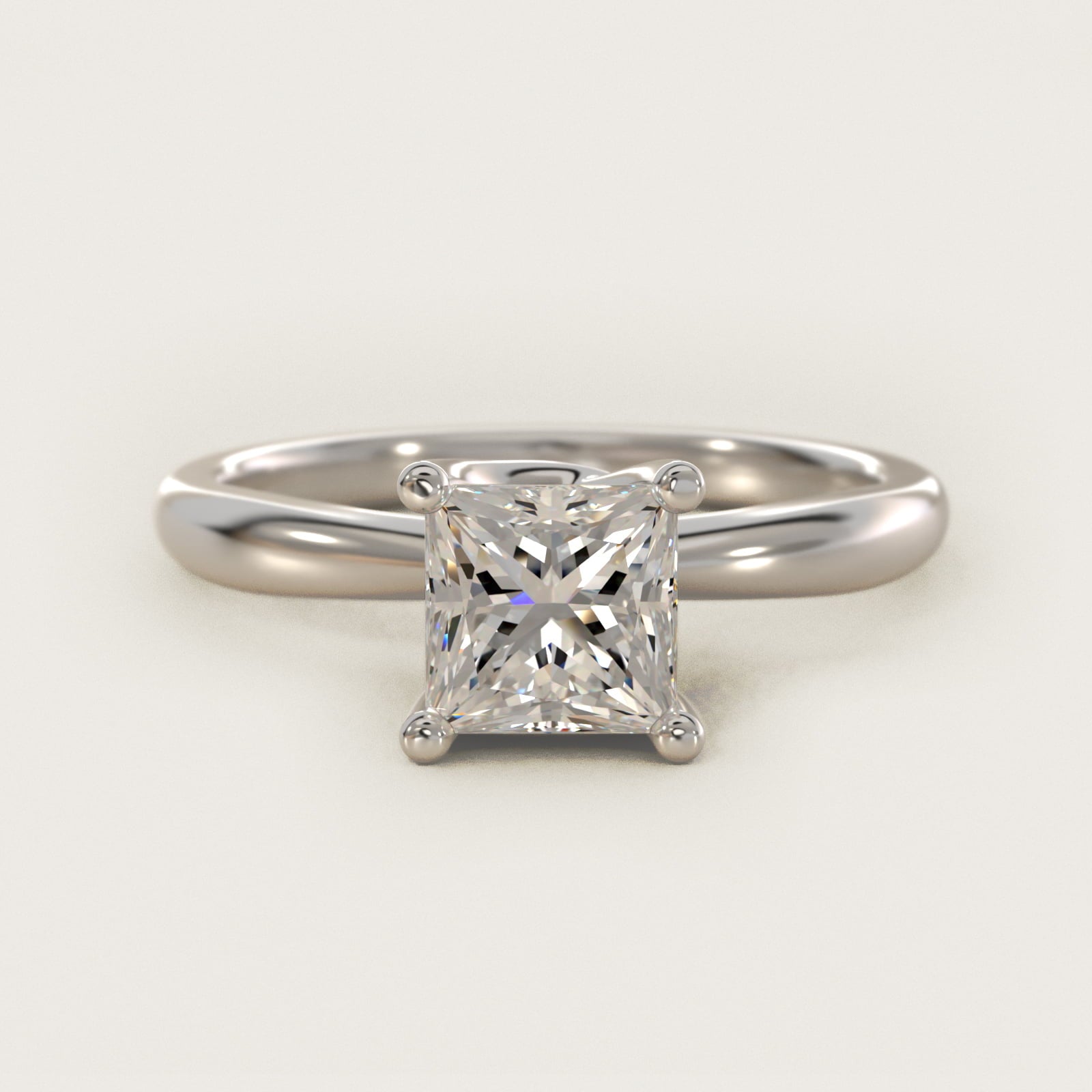 Tapered Ribbon Solitaire Engagement Ring in 14k White Gold - Princess Center
