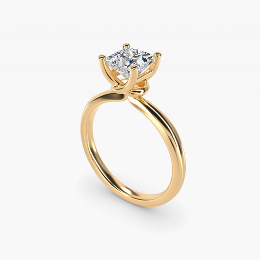 Tapered Ribbon Solitaire Engagement Ring in 14k Yellow Gold - Princess Center