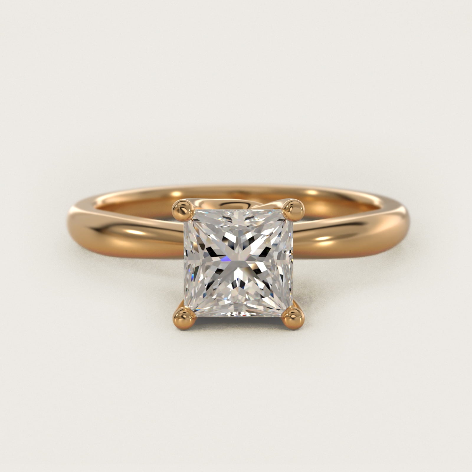 Tapered Ribbon Solitaire Engagement Ring in 14k Yellow Gold - Princess Center