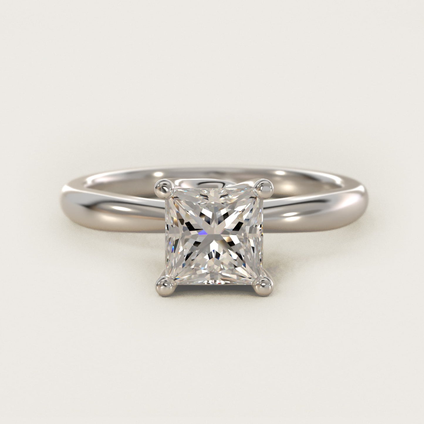 Tapered Ribbon Solitaire Engagement Ring in Platinum - Princess Center
