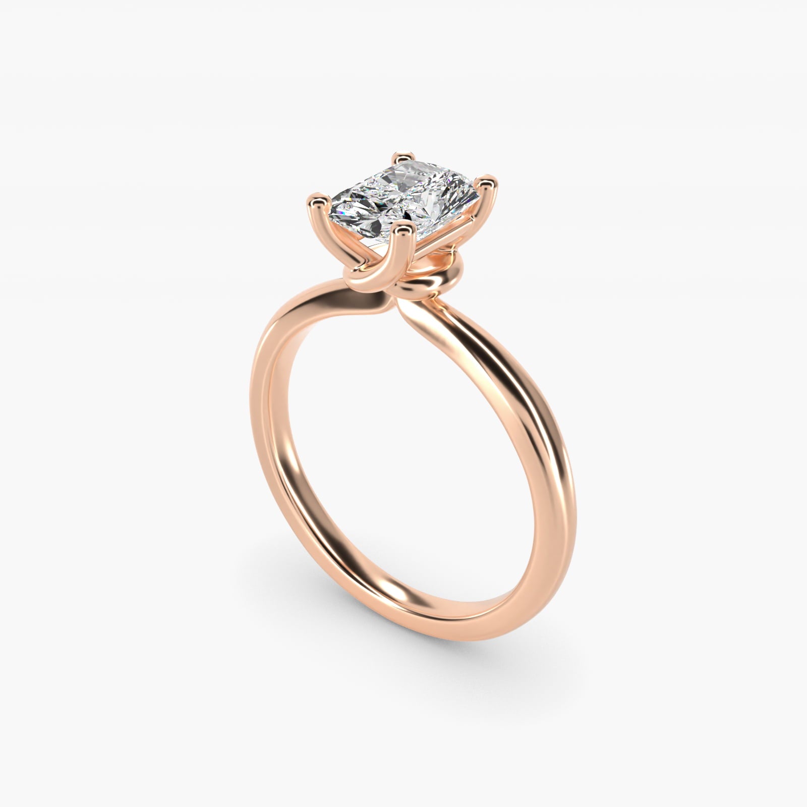 Tapered Ribbon Solitaire Engagement Ring in 18k Rose Gold - Radiant Center
