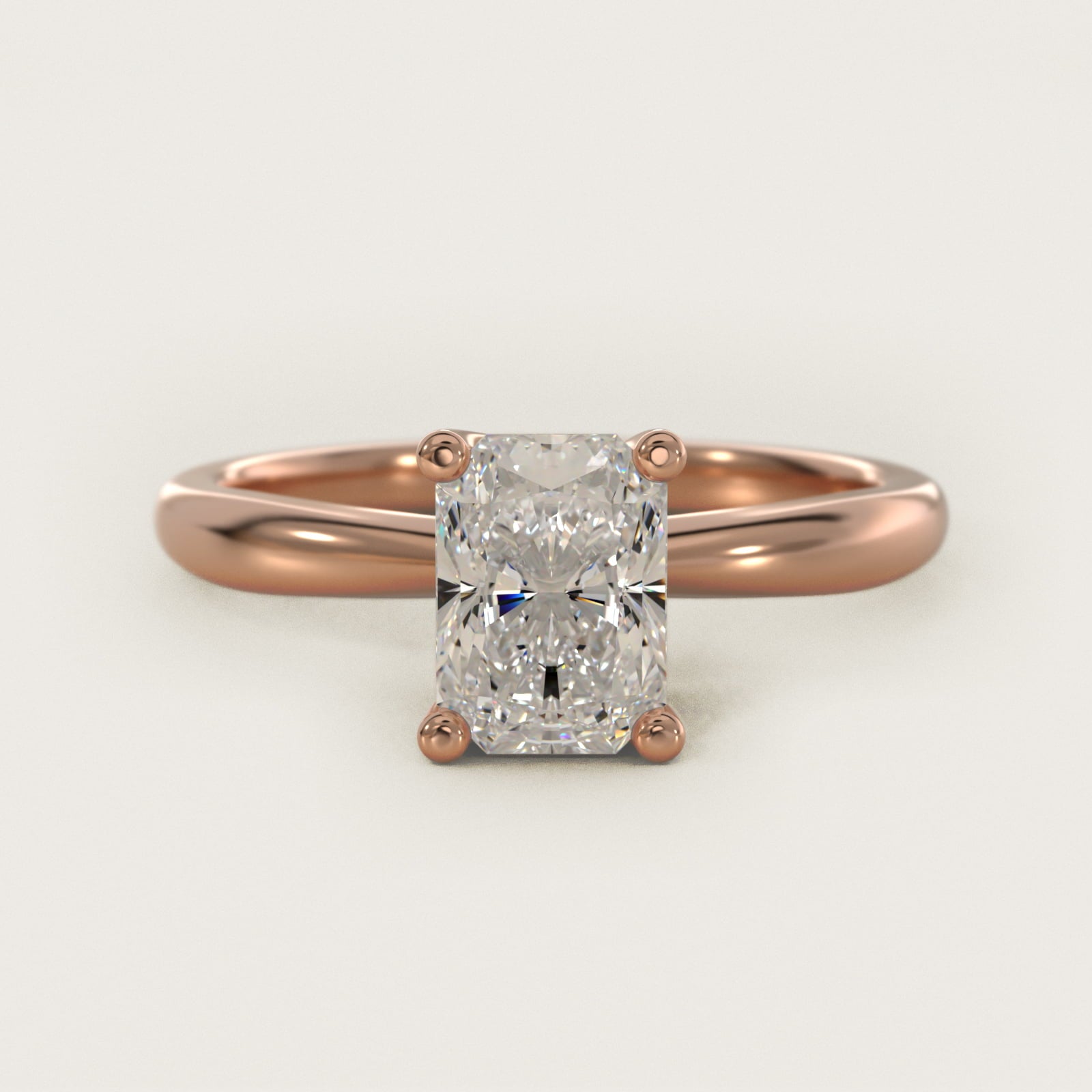 Tapered Ribbon Solitaire Engagement Ring in 18k Rose Gold - Radiant Center