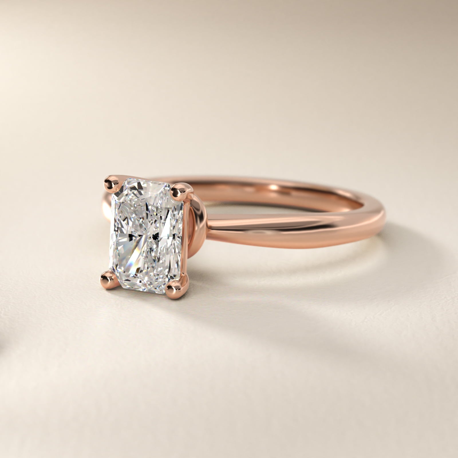 Tapered Ribbon Solitaire Engagement Ring in 14k Rose Gold - Radiant Center