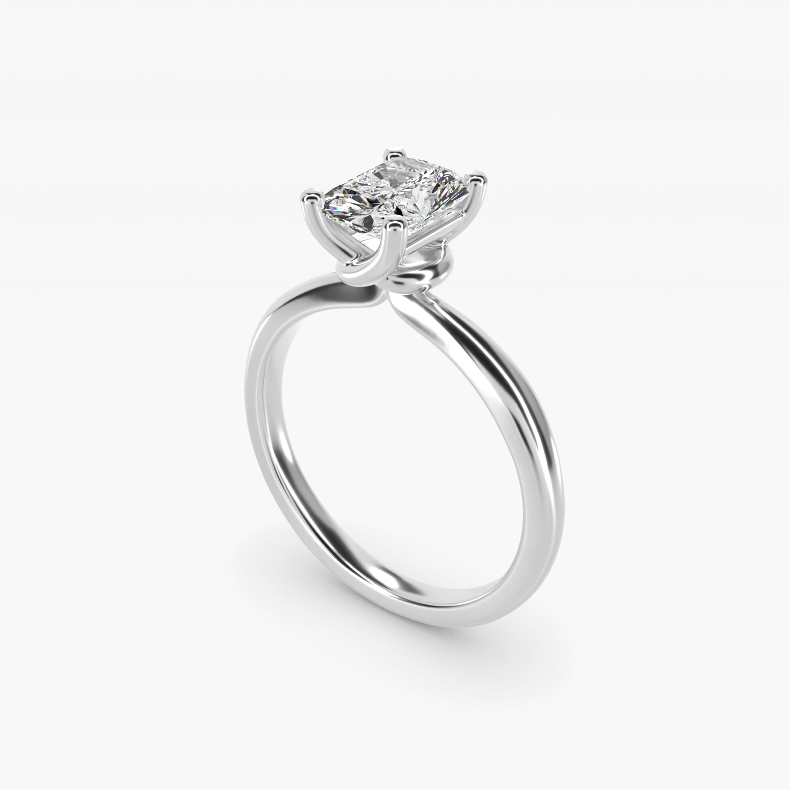 Tapered Ribbon Solitaire Engagement Ring in 14k White Gold - Radiant Center