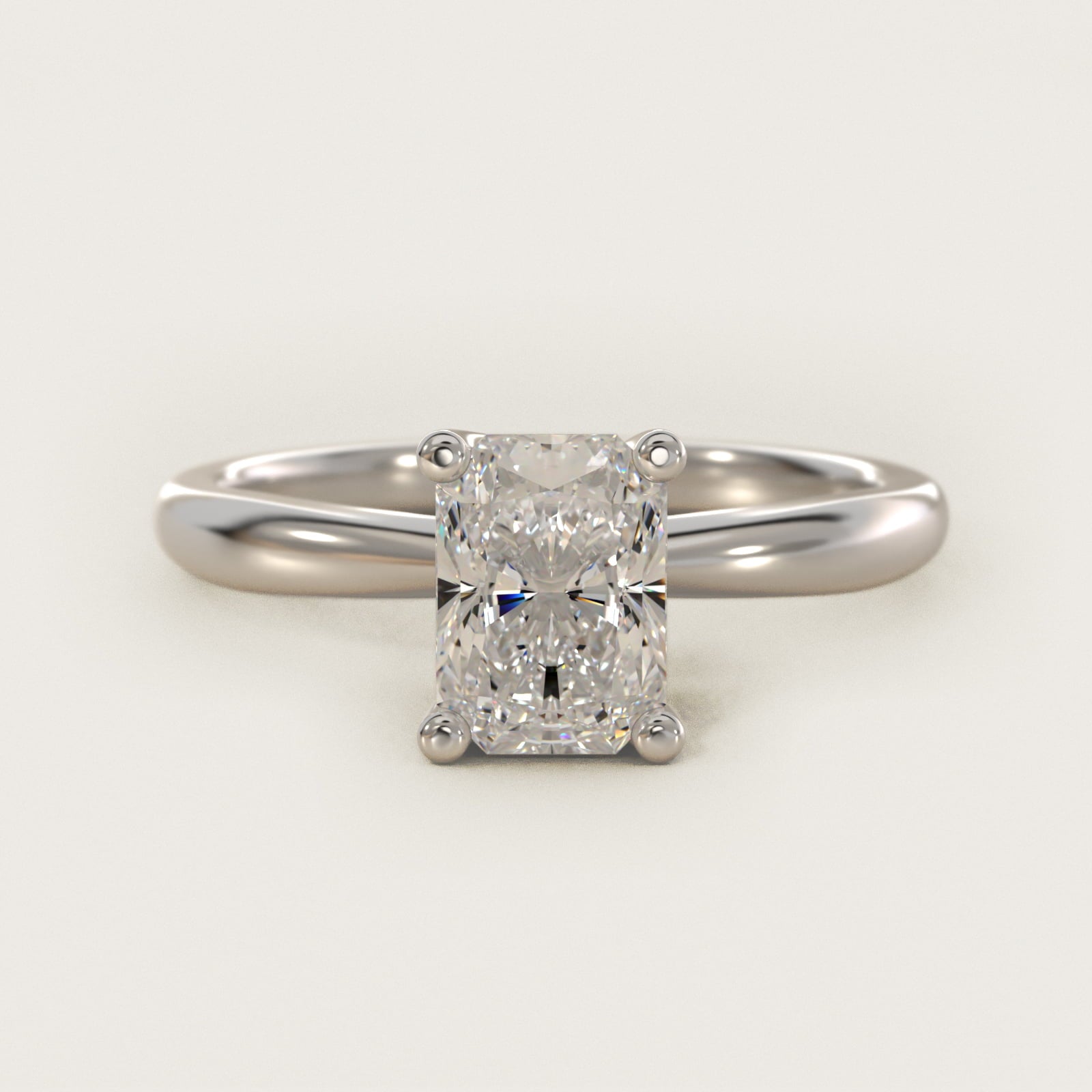 Tapered Ribbon Solitaire Engagement Ring in 14k White Gold - Radiant Center