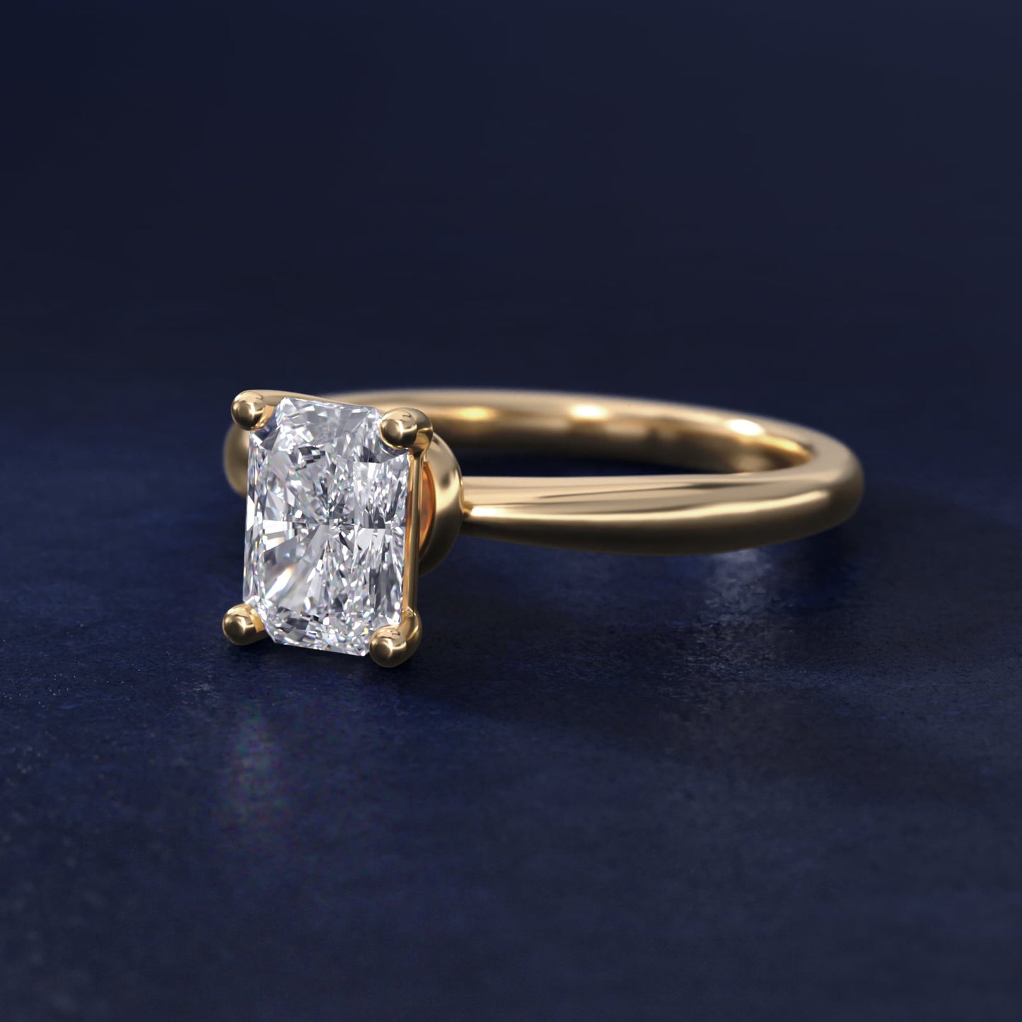 Tapered Ribbon Solitaire Engagement Ring in 14k Yellow Gold - Radiant Center