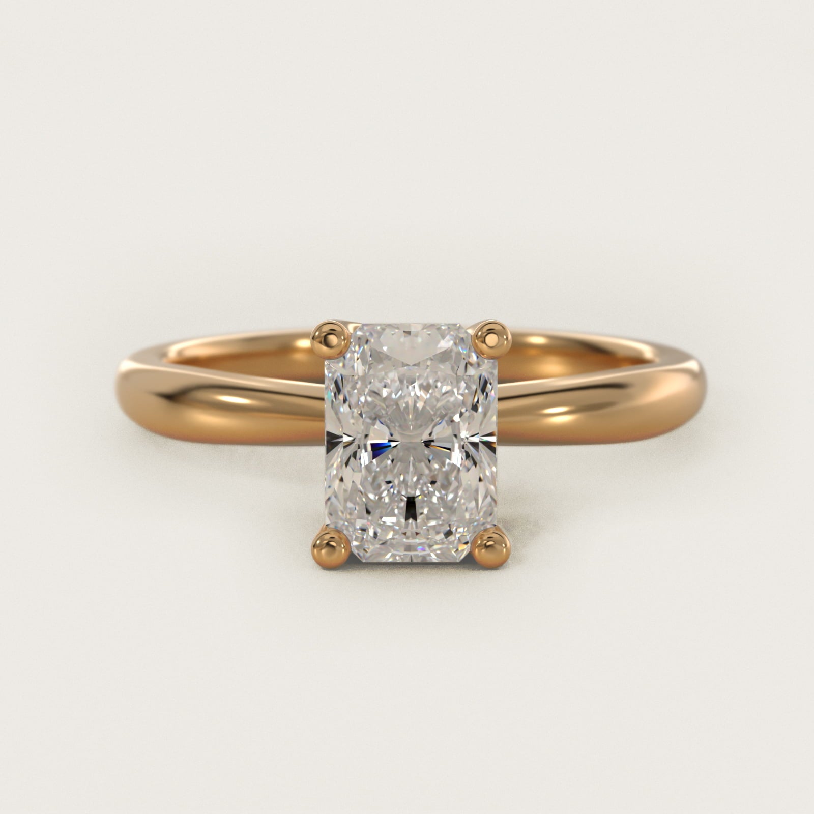 Tapered Ribbon Solitaire Engagement Ring in 14k Yellow Gold - Radiant Center