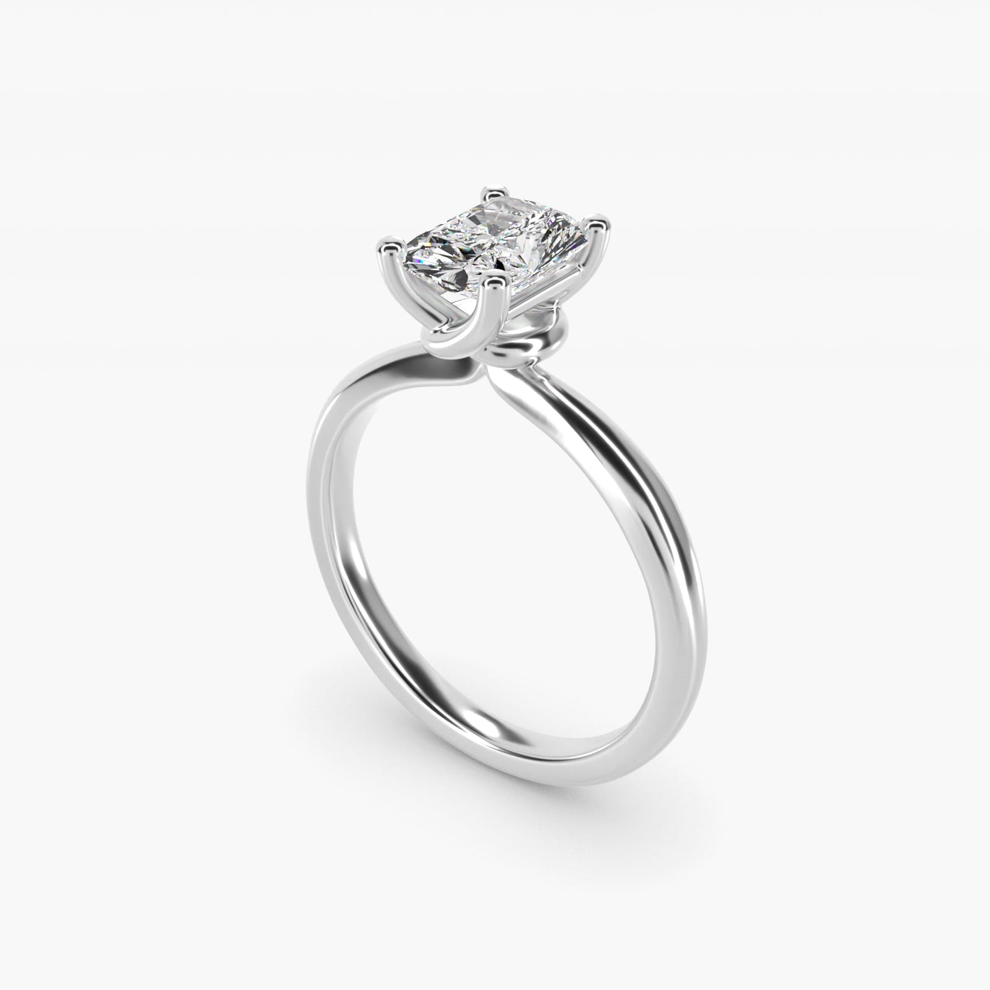 Tapered Ribbon Solitaire Engagement Ring in Platinum - Radiant Center