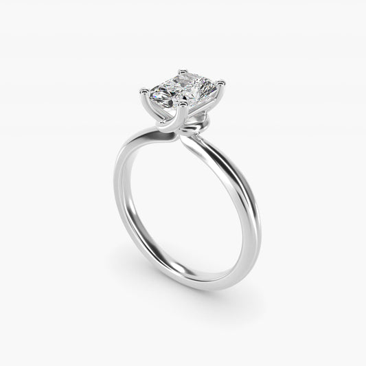 Tapered Ribbon Solitaire Engagement Ring in Platinum - Radiant Center