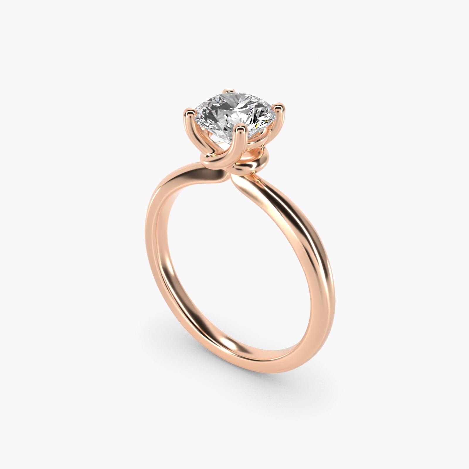 Tapered Ribbon Solitaire Engagement Ring in 14k Rose Gold - Round Center
