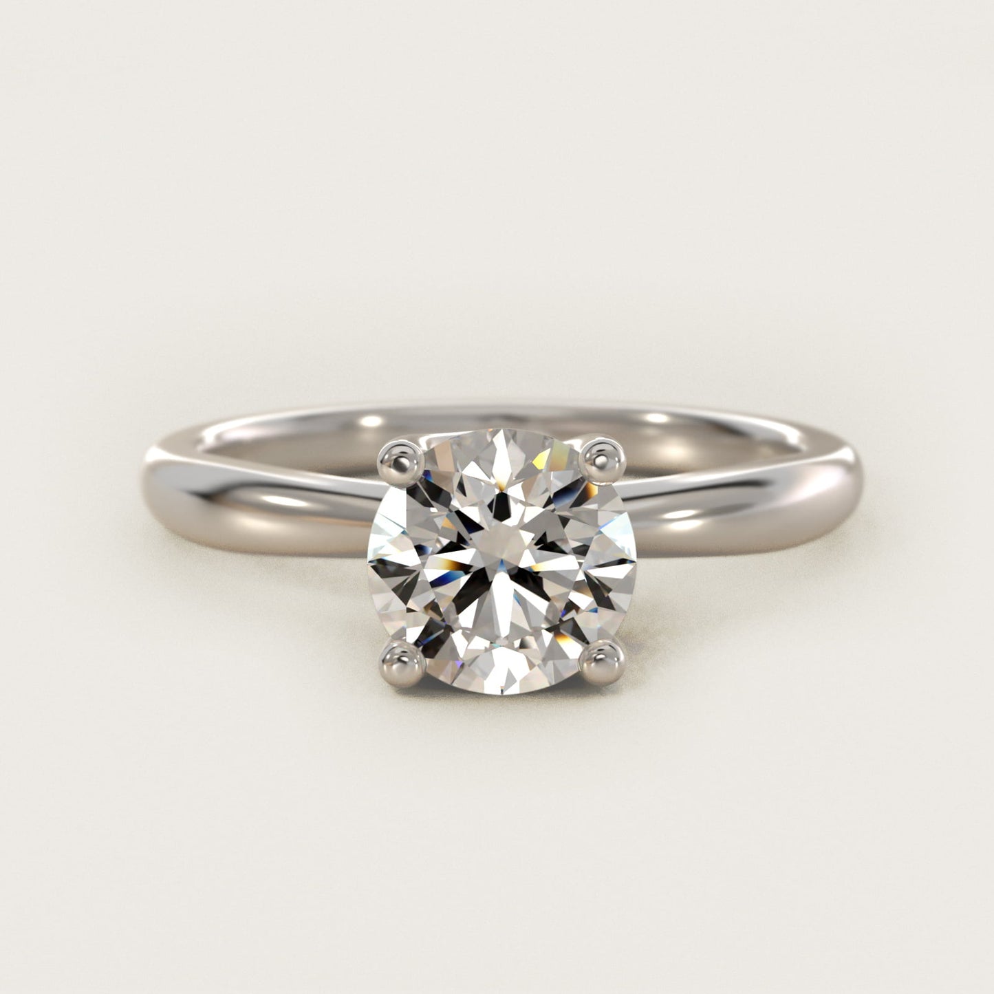 Tapered Ribbon Solitaire Engagement Ring in 14k White Gold - Round Center