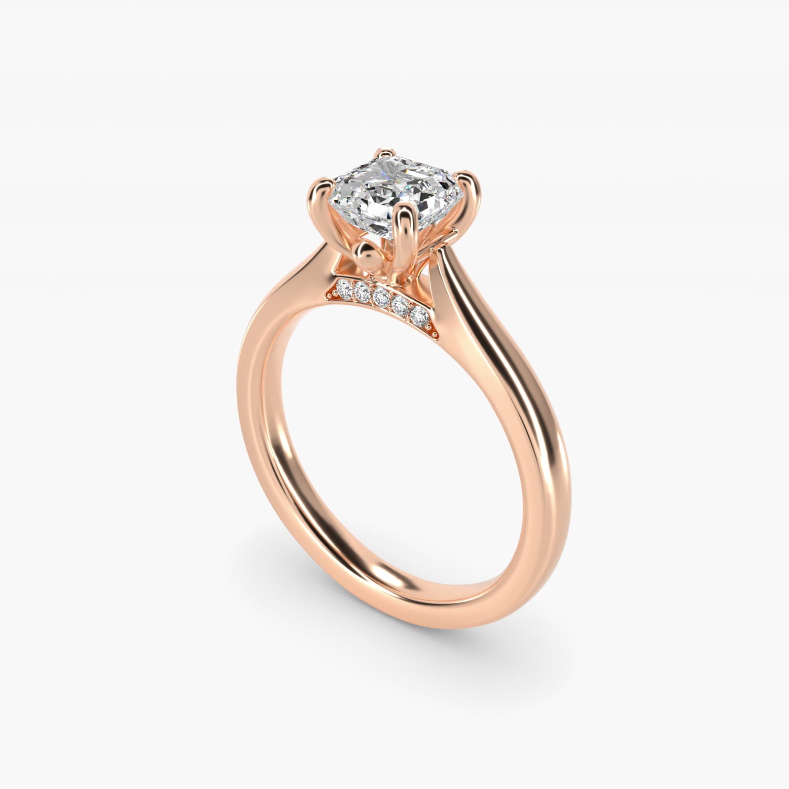 Tapered Solitaire Engagement Ring With Pav? Accent In 18k Rose Gold By James Allen - Asscher Center