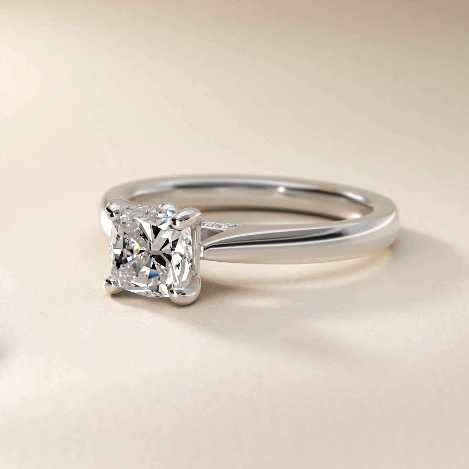 Tapered Solitaire Engagement Ring With Pav? Accent In Platinum By James Allen - Cushion Center