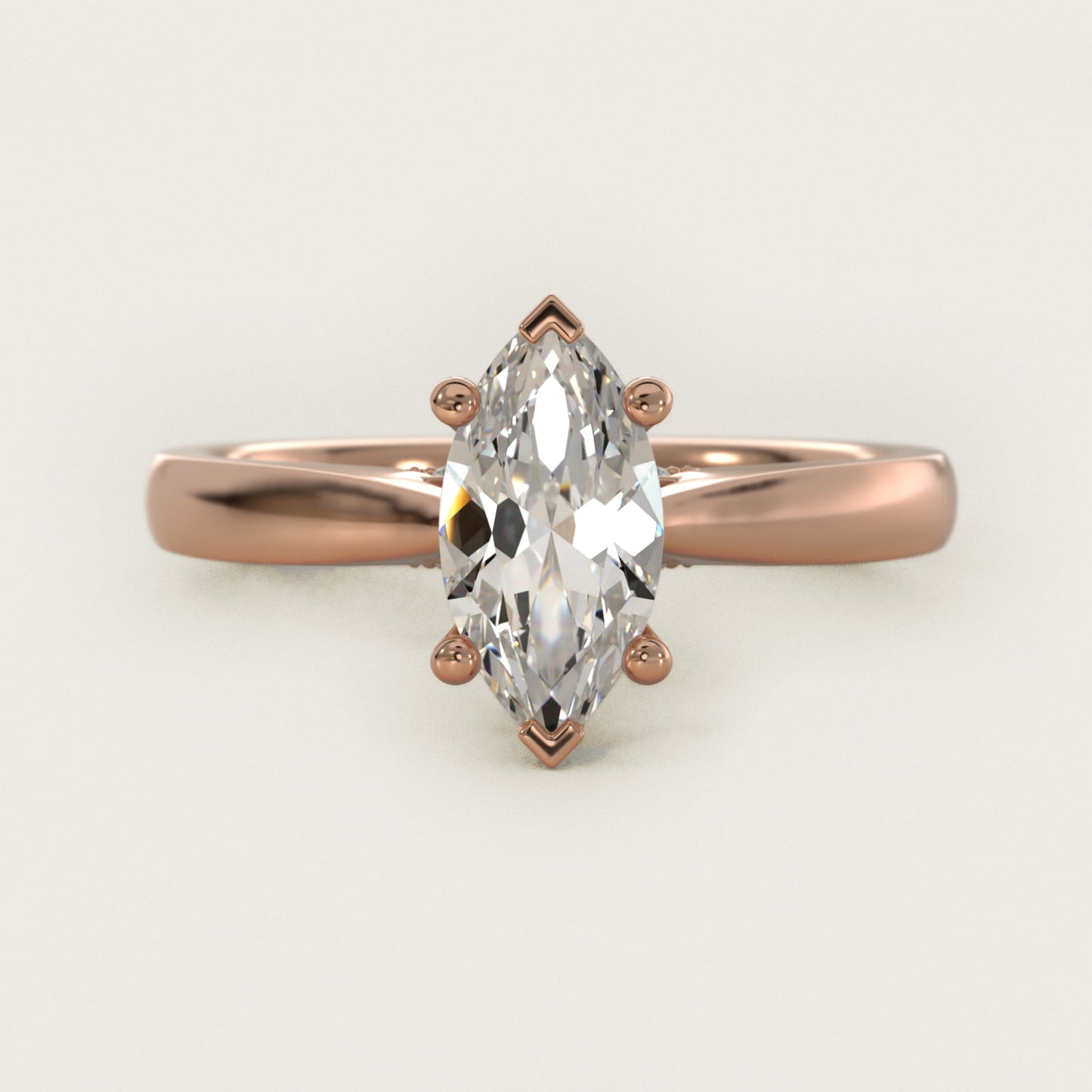 Tapered Solitaire Engagement Ring With PavŽ Accent In 14K Rose Gold By James Allen - Marquise Center