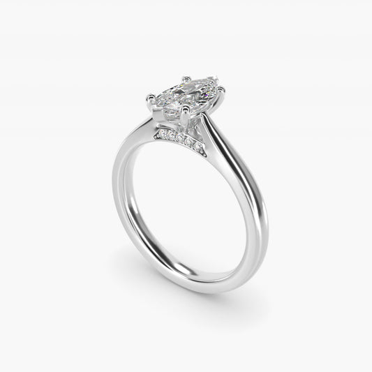 Tapered Solitaire Engagement Ring With PavŽ Accent In 14K White Gold By James Allen - Marquise Center