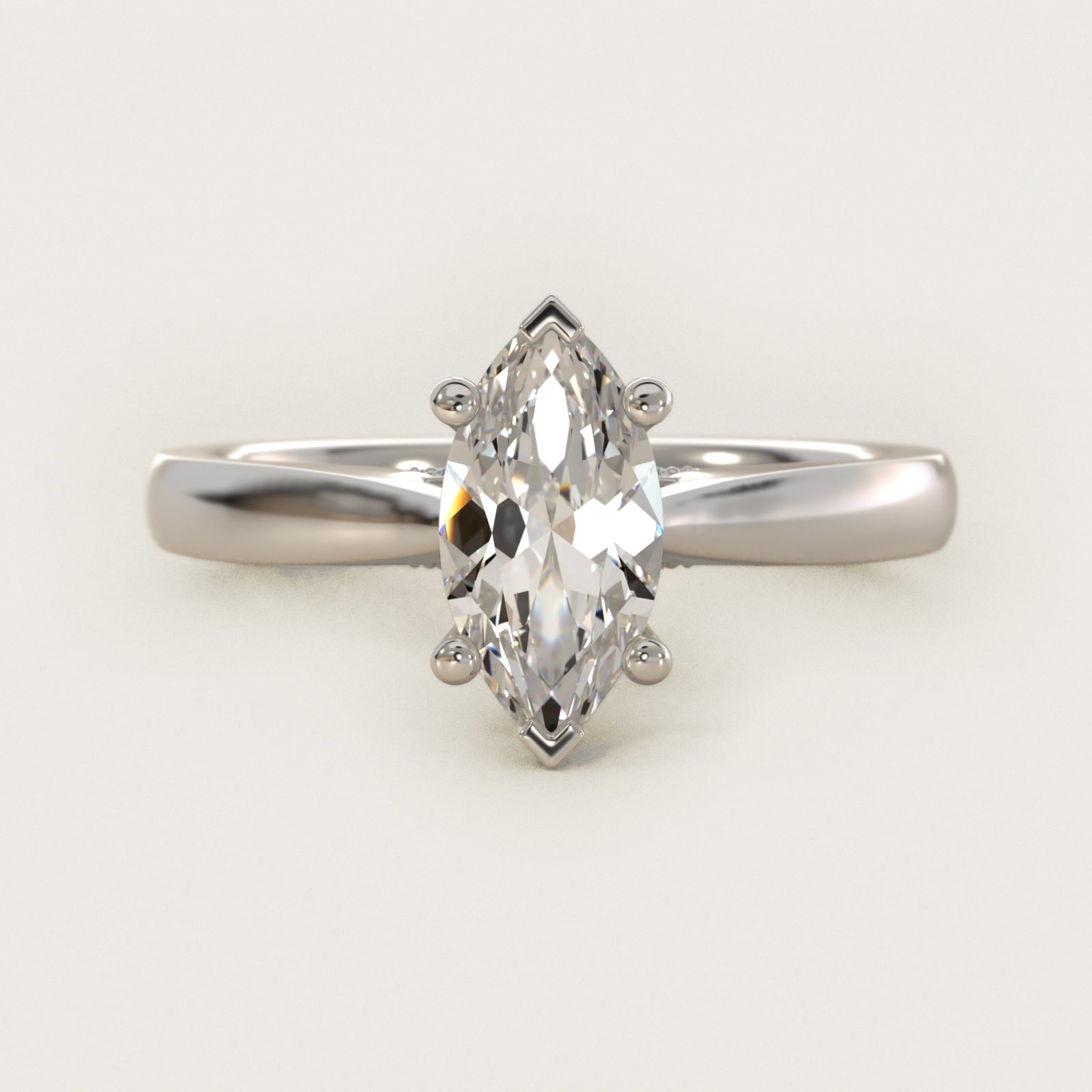 Tapered Solitaire Engagement Ring With Pav? Accent In Platinum By James Allen - Marquise Center