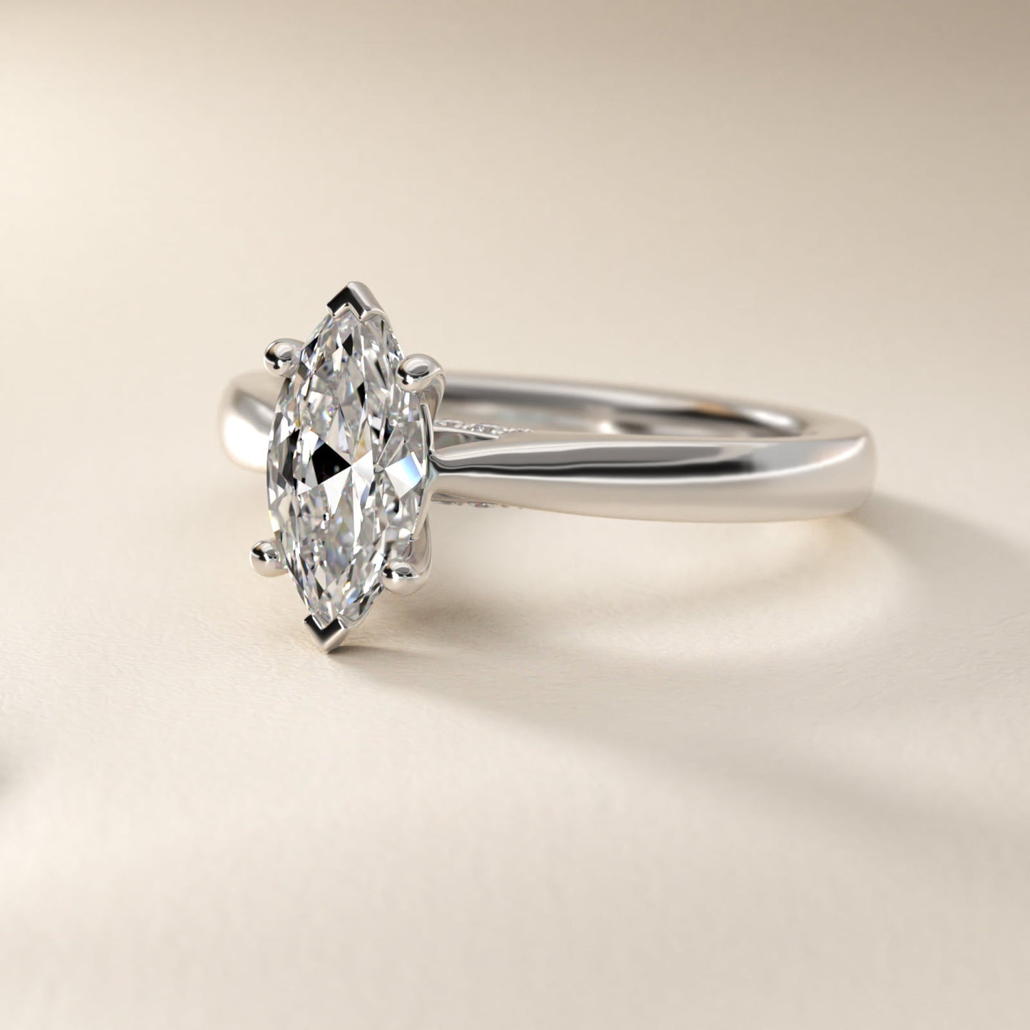 Tapered Solitaire Engagement Ring With Pav? Accent In Platinum By James Allen - Marquise Center